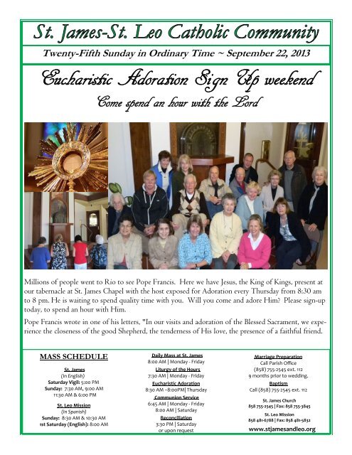Eucharistic Adoration Sign Up weekend - St. James and St. Leo ...