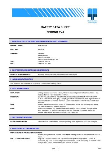 SAFETY DATA SHEET FEBOND PVA - Arcon Supplies