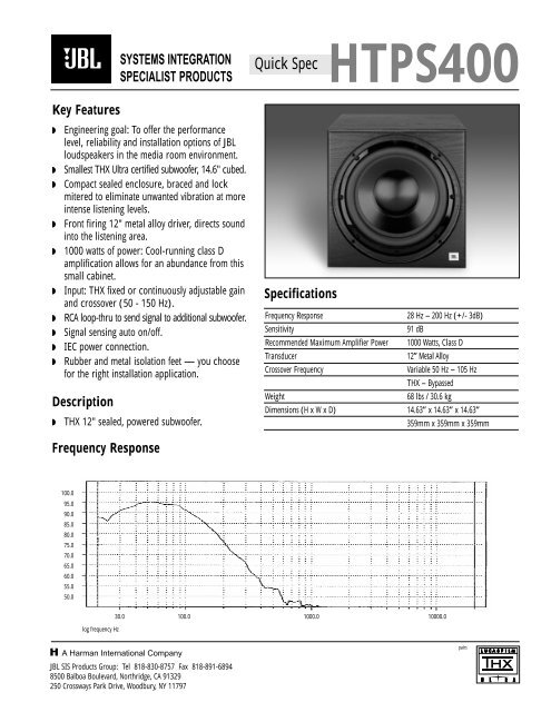 Htps 400 Quick Specs Jbl Synthesis