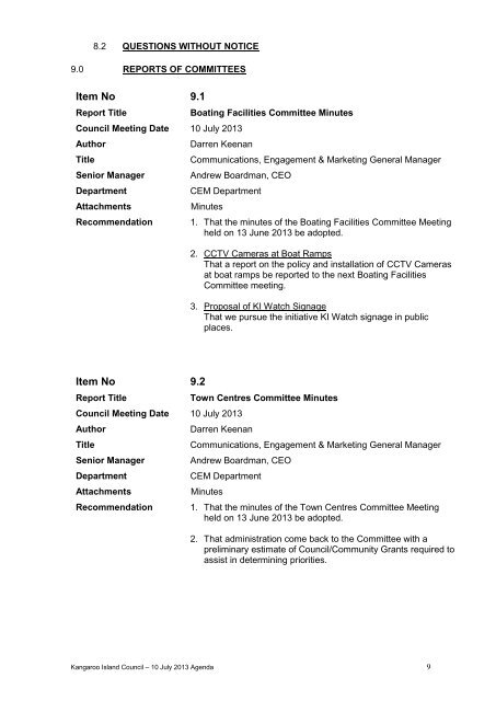 Council Agenda - Kangaroo Island Council - SA.Gov.au