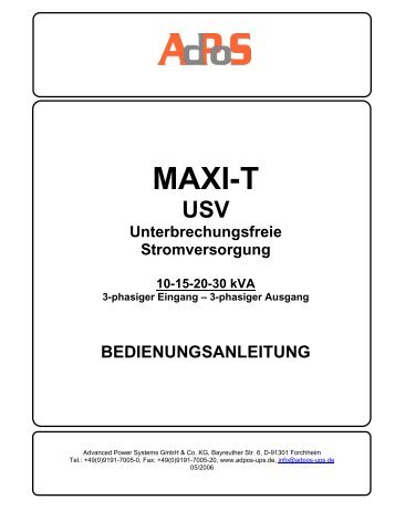 Benutzerhandbuch Maxi-T 10-30 kVA - AdPoS USV
