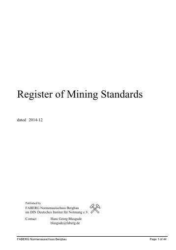 Register of Mining Standards - FABERG Normenausschuss Bergbau