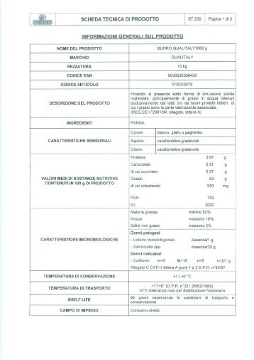 SCHEDA TECNICA DI PRODOTTO - Siqurcatering.it