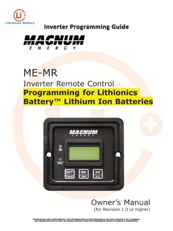 Inverter Programming Guide for Magnum ME-MR - Lithionics Battery