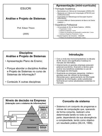 ESUCRI Análise e Projeto de Sistemas Apresentação (mini ... - Unisul