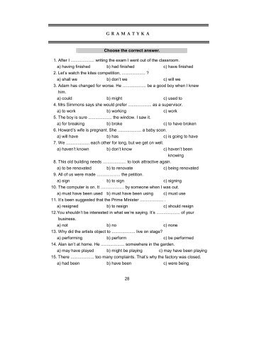 28 GRAMATYKA Choose the correct answer. 1. After I ... - HandyBooks