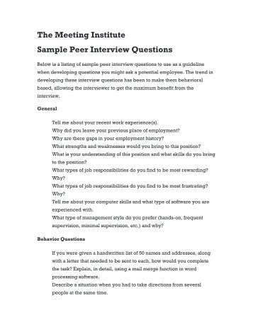 The Meeting Institute Sample Peer Interview Questions