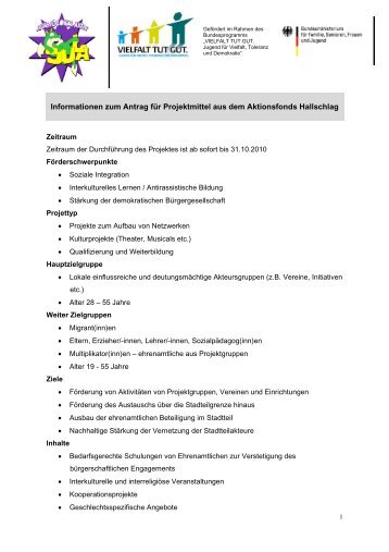 Antrag fÃ¼r Projektmittel aus dem RTK-Budget - Zukunft Hallschlag