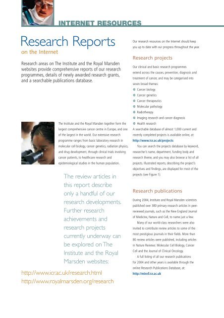 Joint Annual Research Report 2004 - The Royal Marsden