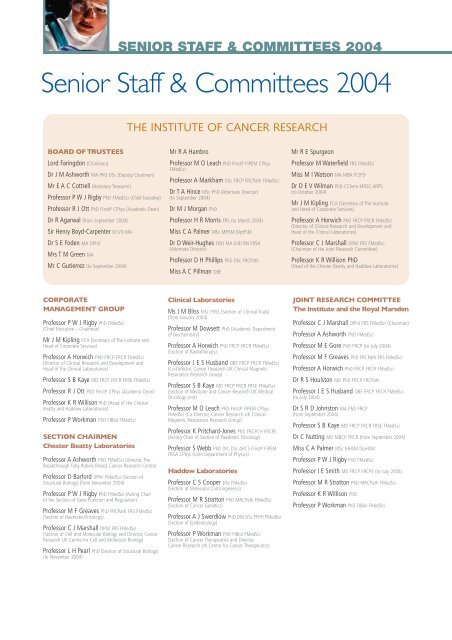 Joint Annual Research Report 2004 - The Royal Marsden