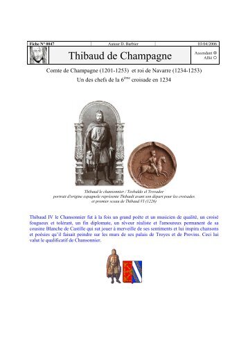 Thibaud de Champagne dit le Chansonnier - Site O'Mahony