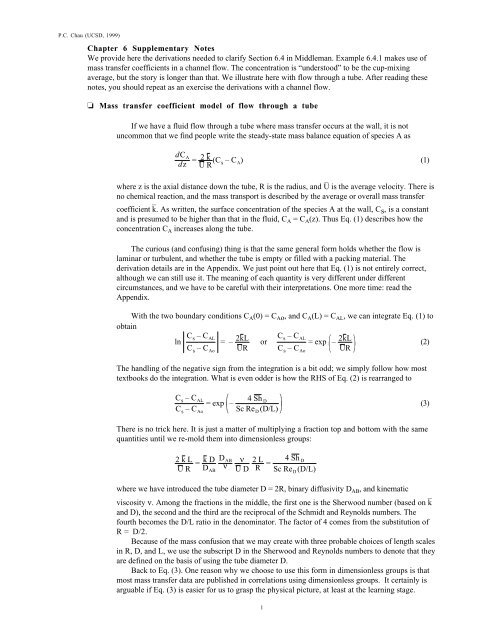 Miscellaneous notes on mass transfer coefficient models