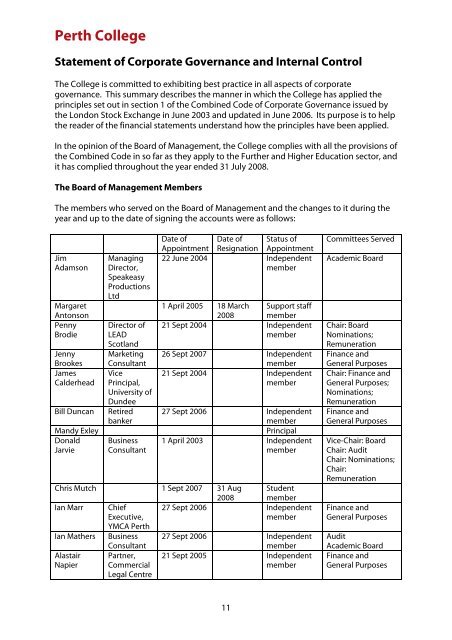 Financial Statements to 31 July 2008 - Perth College - UHI ...