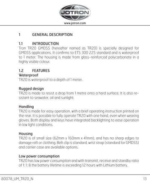 Users manual Tron TR20 GMDSS.pdf - Jotron