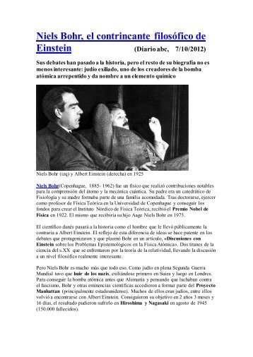 Niels Bohr, el contrincante filosÃ³fico de Einstein