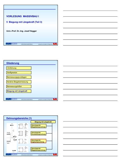 VORLESUNG MASSIVBAU I Gliederung Dehnungsbereiche (1)