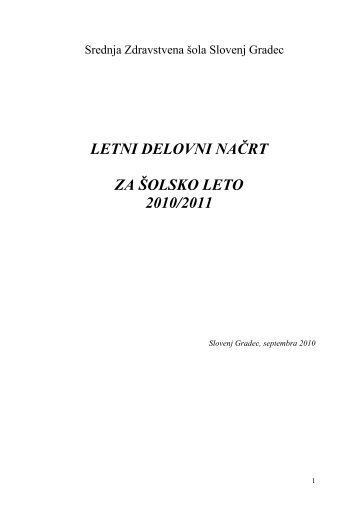 Letni delovni naÄrt 2010/2011 - Å olski center Slovenj Gradec