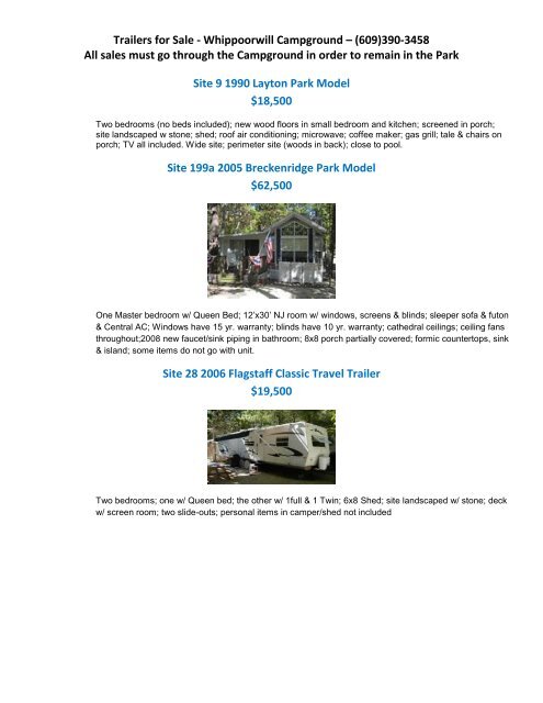 Trailers For Sale Whippoorwill Campground A 609 390