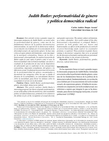 Judith Butler: performatividad de género y política democrática ...