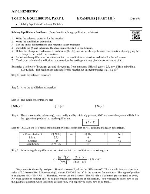 Example Problems: (part III) - Avon Chemistry