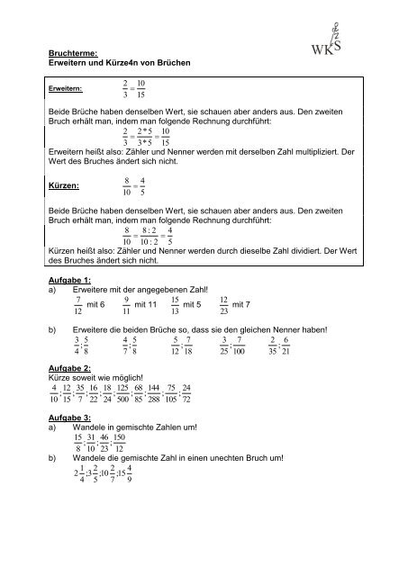 Erweitern und KÃ¼rze4n von BrÃ¼chen 15 10 3 2 Beide BrÃ¼che haben ...
