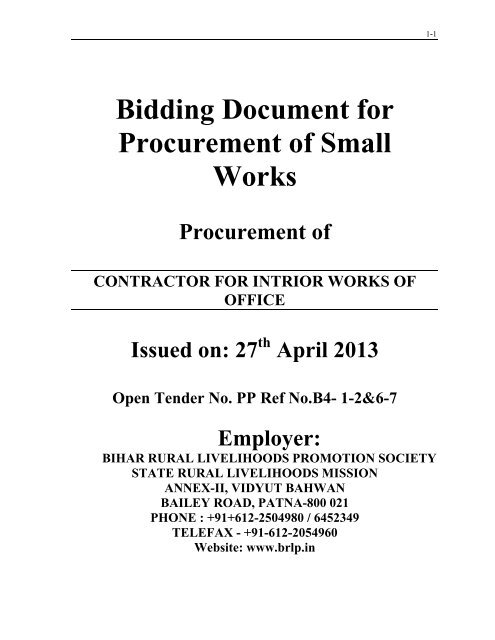 Bidding Document for Procurement of Small Works - Bihar Rural