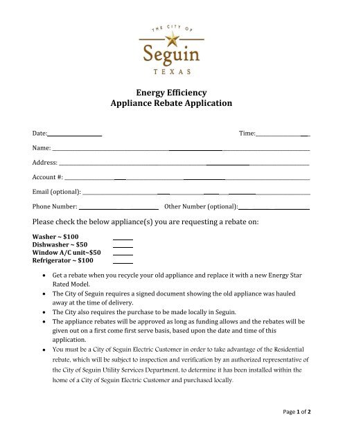 Rebate Application Form - City of Seguin