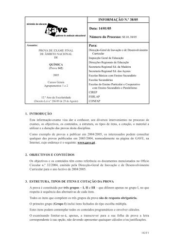 Prova Modelo de 2005/ Estrutura da Prova - QuÃ­mica 12