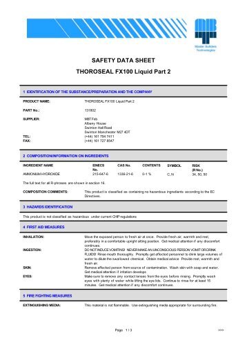 SAFETY DATA SHEET THOROSEAL FX100 Liquid ... - Arcon Supplies