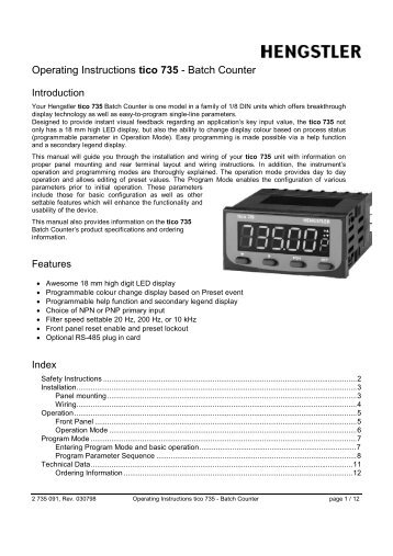 Operating Instructions tico 735 - Batch Counter - Hengstler Encoders