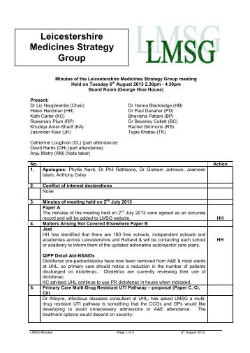 August 2013 meeting minutes - Leicestershire Medicines Strategy ...