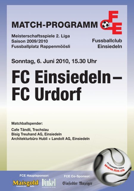 Matchprogramm - Fussballclub Einsiedeln - FC Einsiedeln