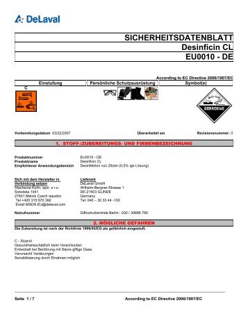 SICHERHEITSDATENBLATT Desinficin CL EU0010 - DE - DeLaval