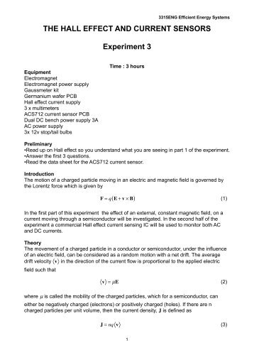 THE HALL EFFECT AND CURRENT SENSORS Experiment 3