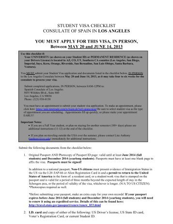 student visa checklist consulate of spain in los angeles - SU Abroad