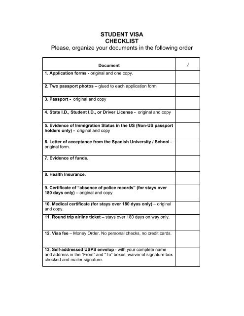 student visa checklist consulate of spain in los angeles - SU Abroad