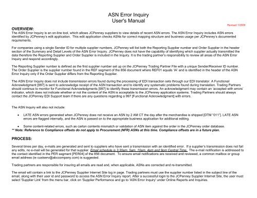 ASN Error Inquiry User's Manual - JCPenney