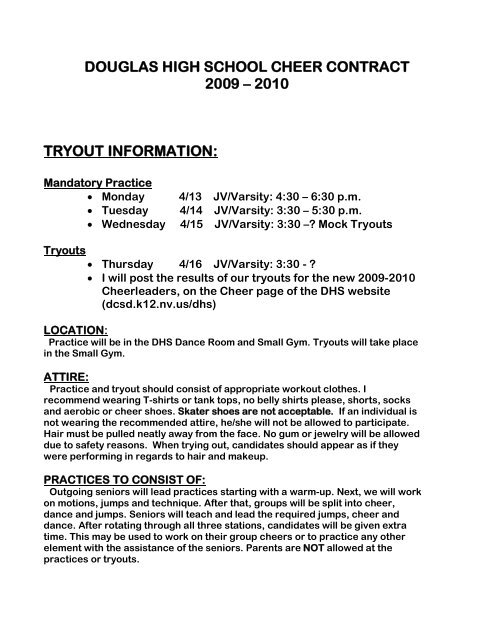 DOUGLAS HIGH SCHOOL CHEER CONTRACT 2009 â 2010 ...