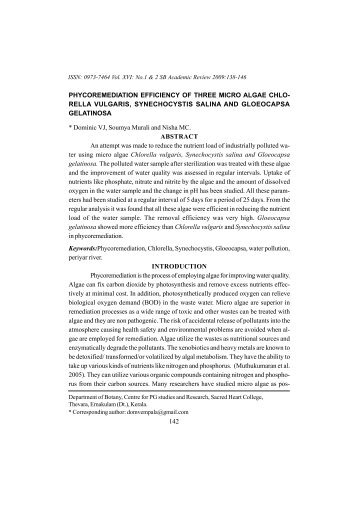 Phycoremediation Efficiency Of Three Micro Algae ... - sbcollege.org