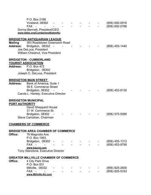 2010 directory cumberland county new jersey board of chosen ...