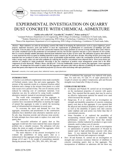 experimental investigation on quarry dust concrete with chemical ...