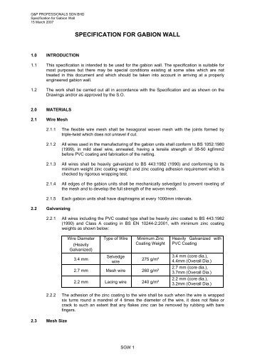 Specifications for Gabion Wall - g&p geotechnics sdn. bhd.