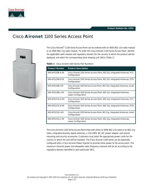Cisco Aironet 1100 Series Access Point - CXtec