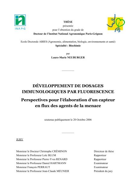 DÉVELOPPEMENT DE DOSAGES IMMUNOLOGIQUES PAR ... - Tel