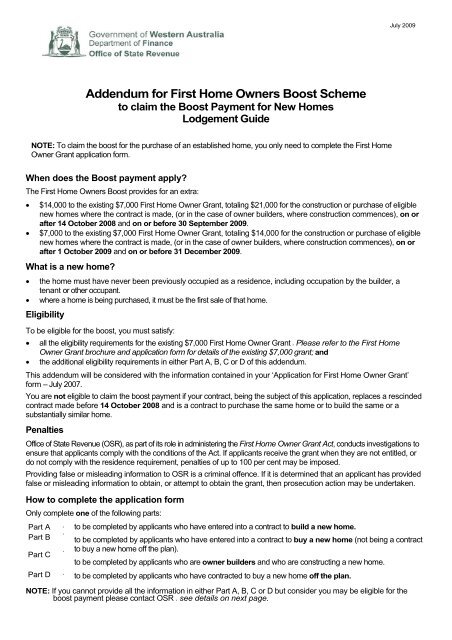 Addendum for First Home Owners Boost Scheme