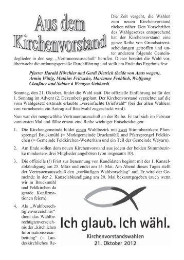 Die Zeit vergeht, die Wahlen zum neuen Kirchenvorstand rÃ¼cken ...