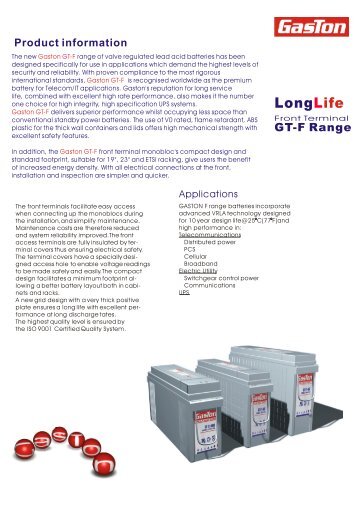 GT-F range brochure - Gaston Battery Industrial Ltd.