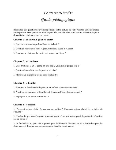 les récrés du petit nicolas résumé par chapitre