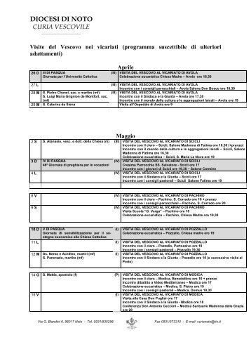 Agenda fino a Giugno 2009 - DIOCESI di NOTO