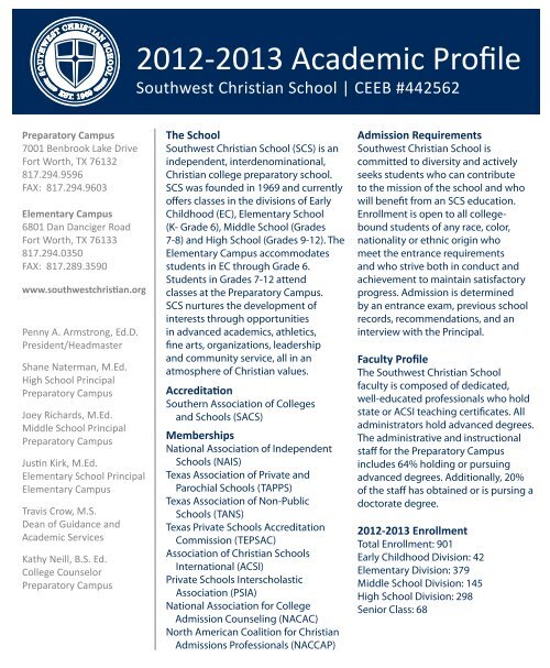 academic profile 2012.indd - Southwest Christian School